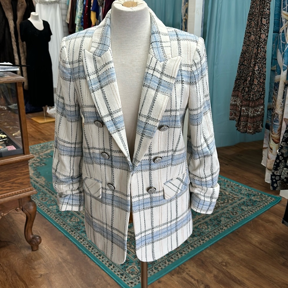 Beacon Dickey Jacket in Off-White and Blue Multi Plaid Sz 6